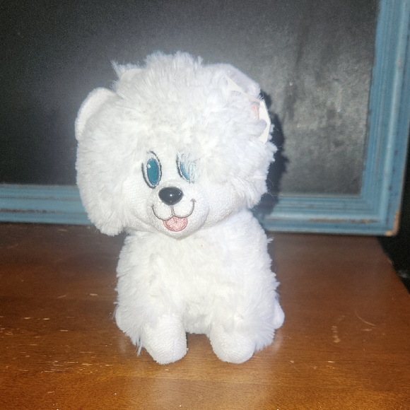 Other - Cute Fluffy White Puppy Plush Dog Blue Eyes Poodle Maltese Stuffed Animal Toy